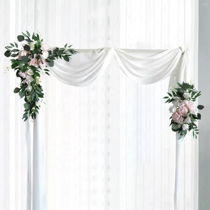 Decorative Flowers 2Pcs Artificial Wedding Arch Ceremony White Draping Fabric Greenery Arbor Decor Ornaments Backdrop Wall