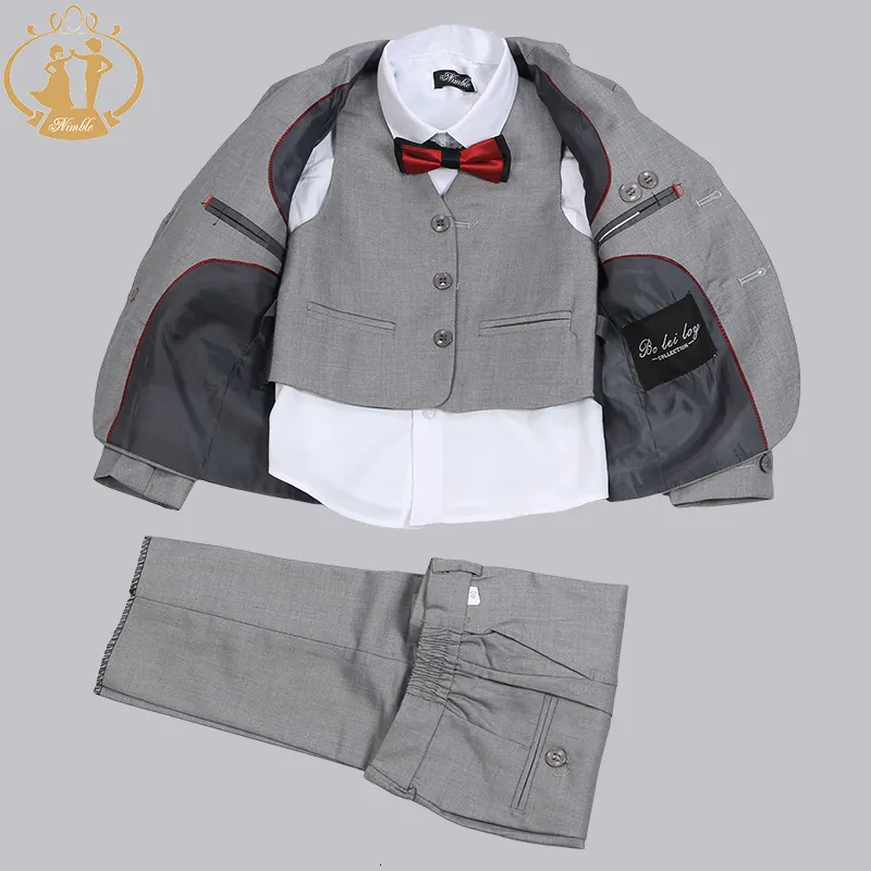 Suits Spring Autumn Formal Boys Suits for Weddings Children Party Costume 3Pcs Blue Blazer Vest Pants Wholesale Clothing Gray 230809