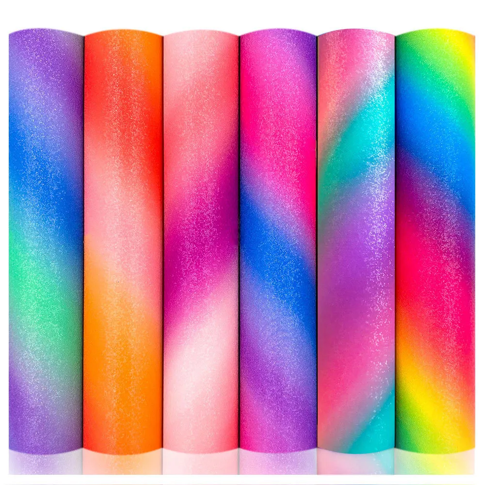 Cricut Rainbow Gradient Adhesive Craft Vinyl 12 "x10" 6シートバンドルDIYクリスマスギフトパーティーホームマグ装飾クラフト230810の窓ステッカー