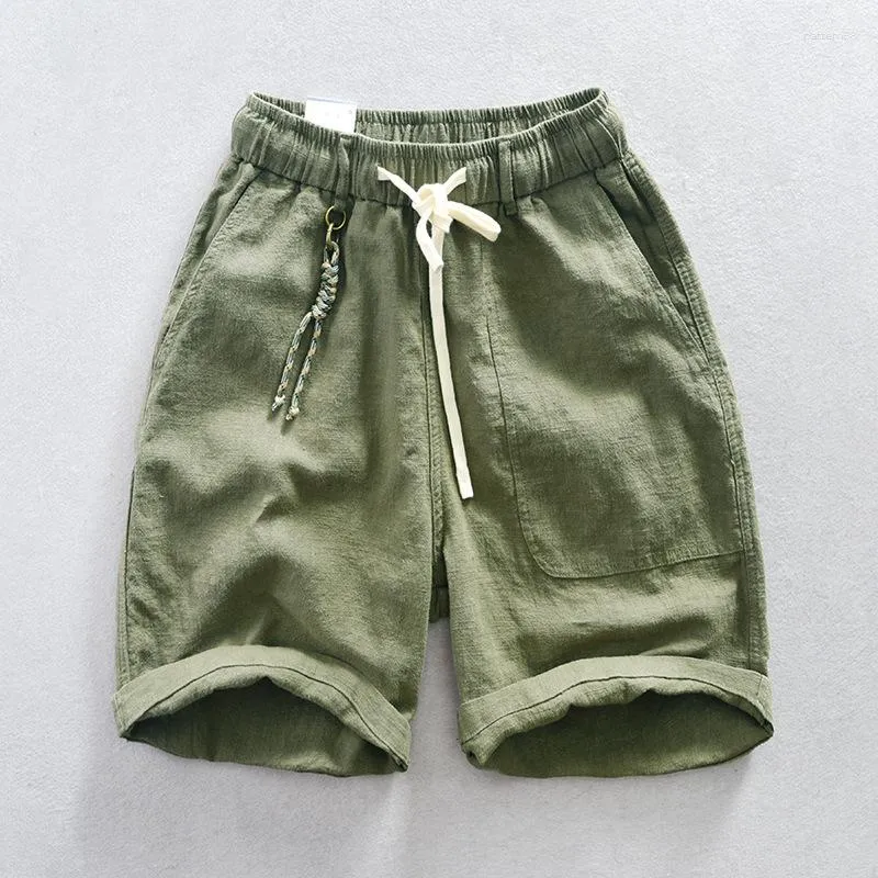 Pantaloncini da uomo T125 Summer Fashion Cotone Lino Cargo Giappone Vita elastica di alta qualità Tinta unita Pantaloni a mezza lunghezza di base semplici