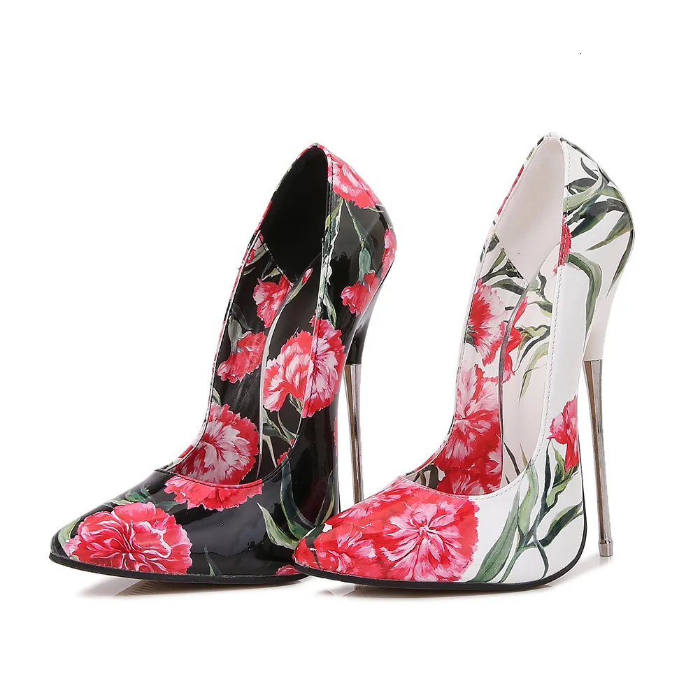 Elbise Ayakkabı 16cm Süper Yüksek Topuklu Metal İnce Topuk Çiçek Pompaları Fetiş Topuklu Model Kadınlar 2023 Büyük Boyut 230809