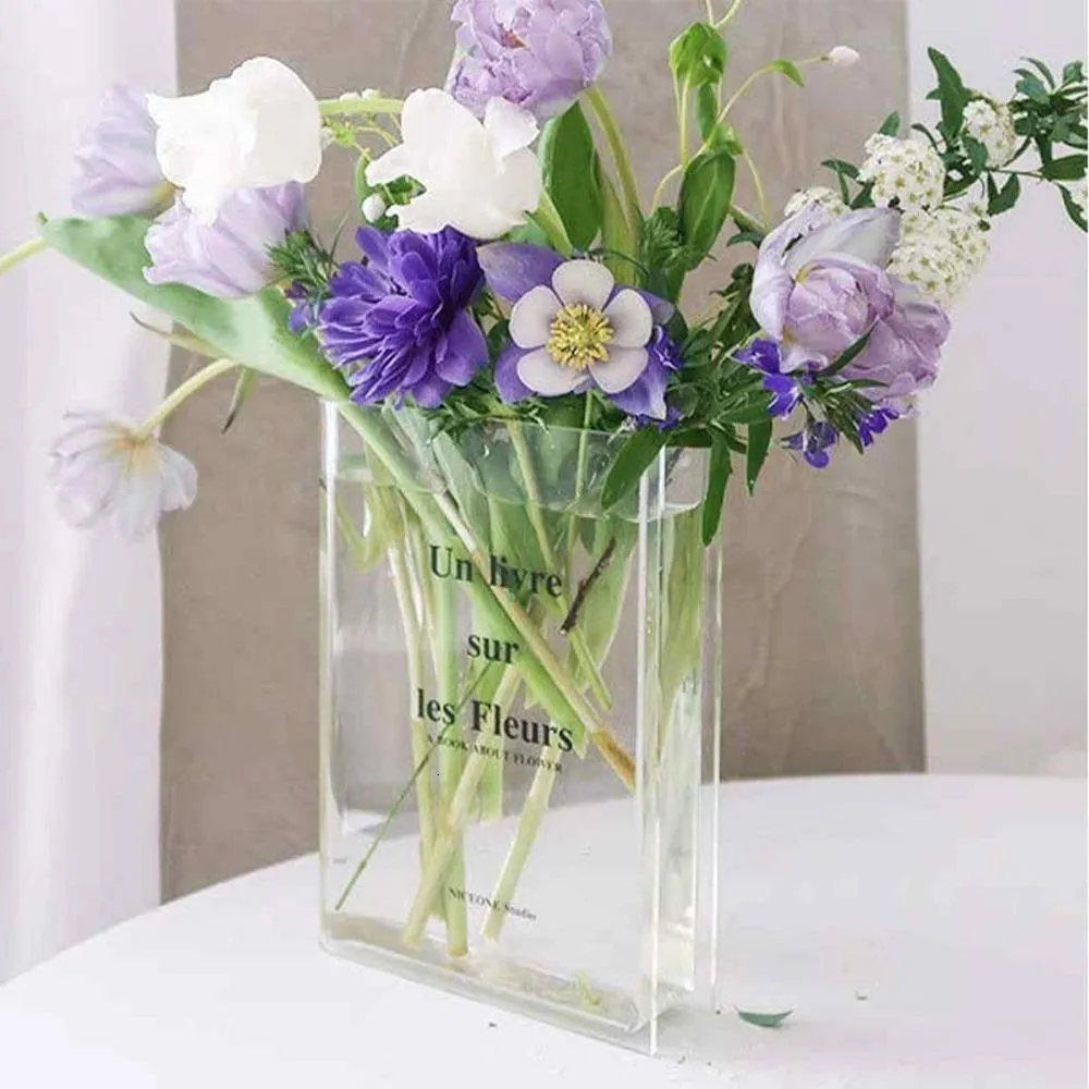 Вазы Clear Book Vase Vase Flower Bookfelf Decor для цветочной композиции Ins Home Cormitial Pired 230809