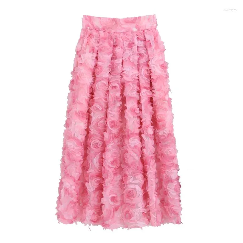 Saias 2023 Verão Mulher Elegante Luxo Romântico Fada Rosa Cintura Alta 90cm Longo Maxi Saia Rosa Cerimônia Festa de Casamento Tutu Feriado