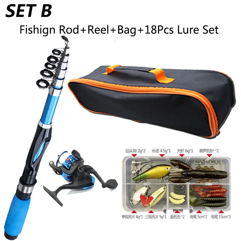 Rod Reel Combo Fishing Full Kits 1 2M Telescopic Sea Spinning Baits Lure  Set Travel Gear Accessories Bag Beginner 6 Options 230809 From Guan07,  $14.31
