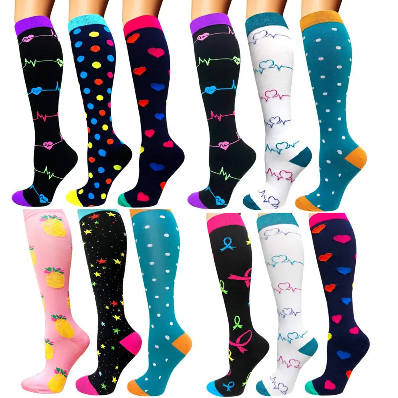 Men's Socks 3 Pairs/Pack Compression Socks Women Running Sports Socks Varicose Veins Edema Knee High 30mmgh Nurses Men Compression Stocking 230809