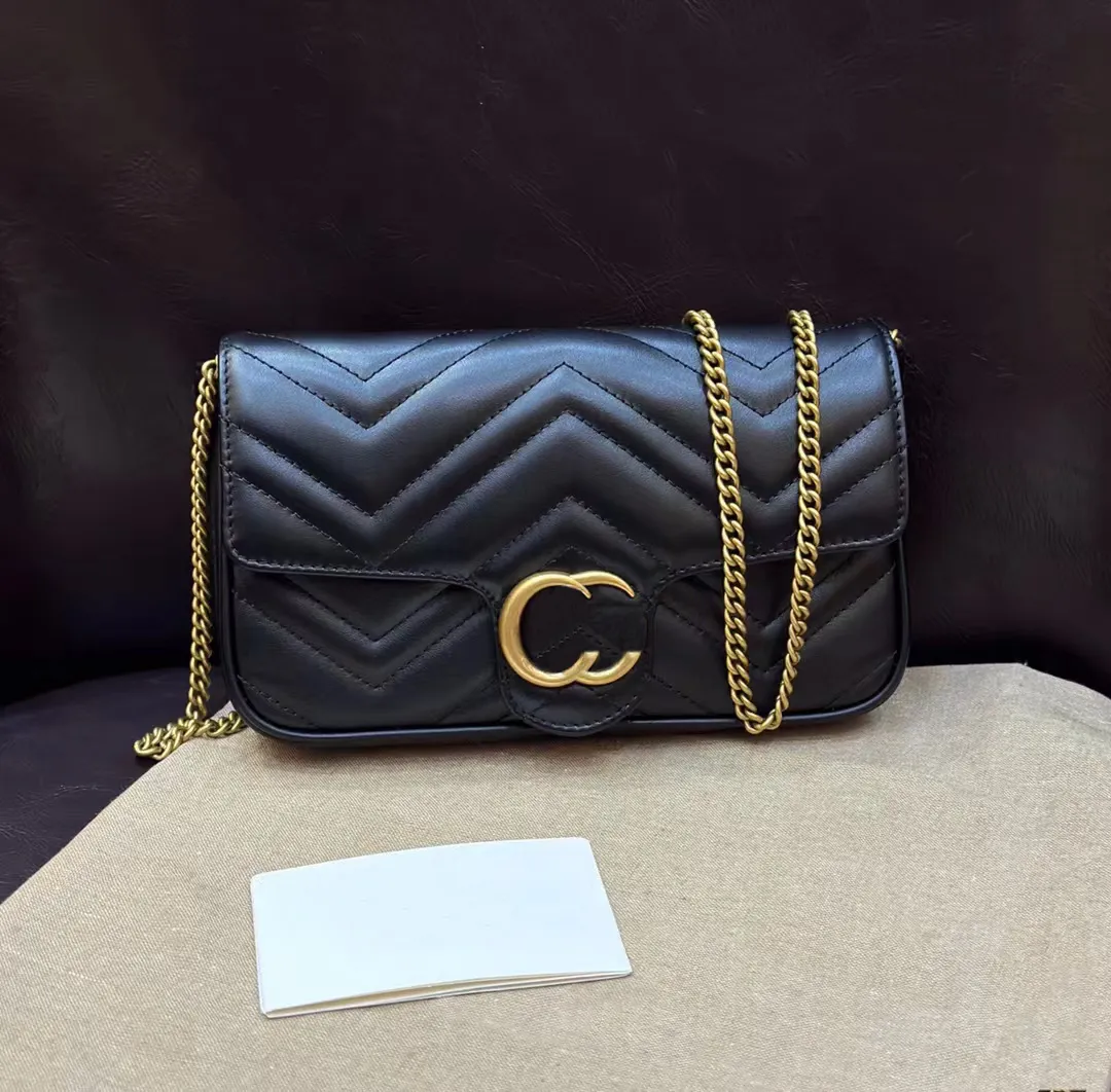 Premium Quilted V Shaped Leather Mini Gold Chain Shoulder Bag With Card