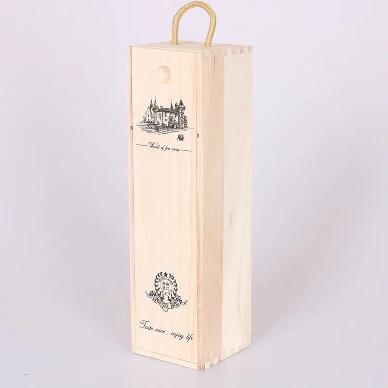 Empty Wood wine gift box 500ml 750ml single red wine bottle package wooden boxes gifts for Christmas Party 10x10x30cm