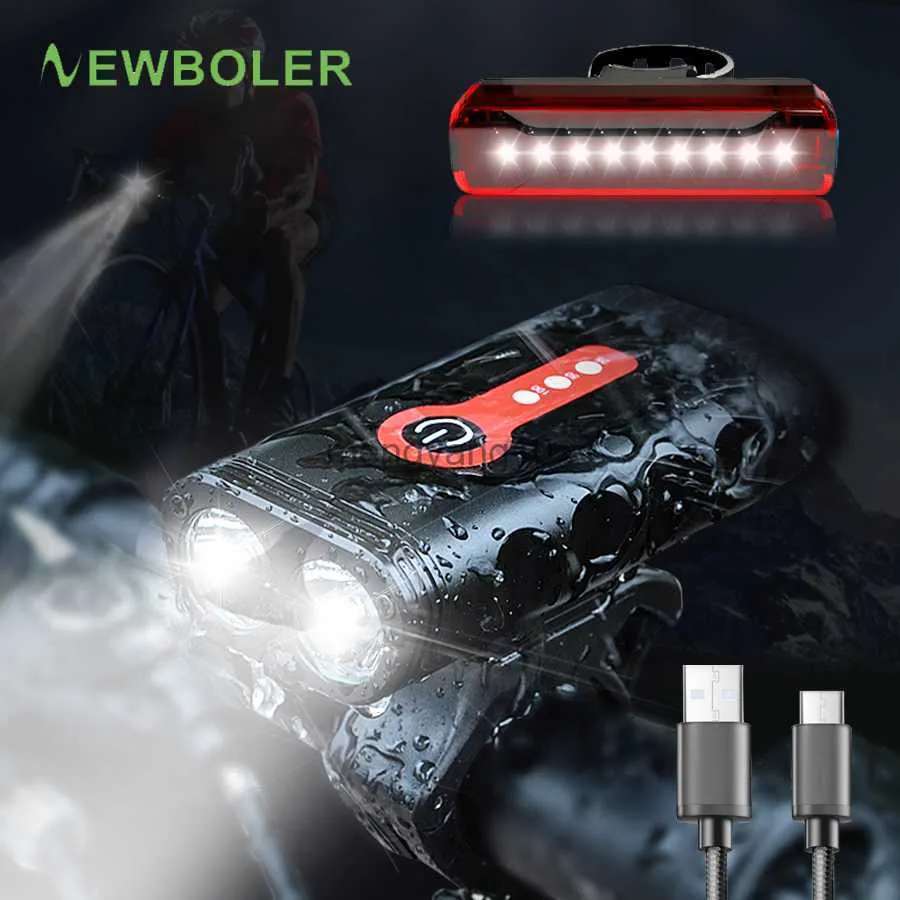 Bike Lights NEWBOLER Super Bright Bicycle Light XML-L2 Bike Light Set With USB Chargeable Taillight 18650 Battery Cycling Front Light Mount HKD230810