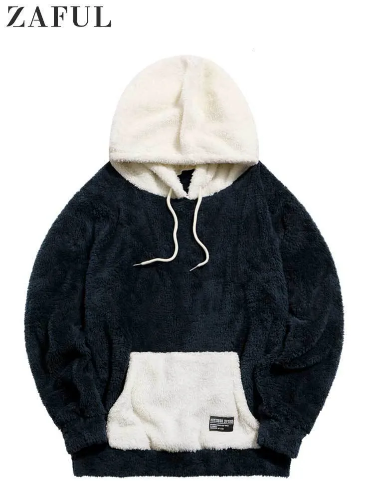 Sweats à capuche pour hommes Sweats à capuche Colorblock Fluffy Sweat Streetwear à capuche Automne Hiver Pull chaud Sweats avec poche kangourou 230809