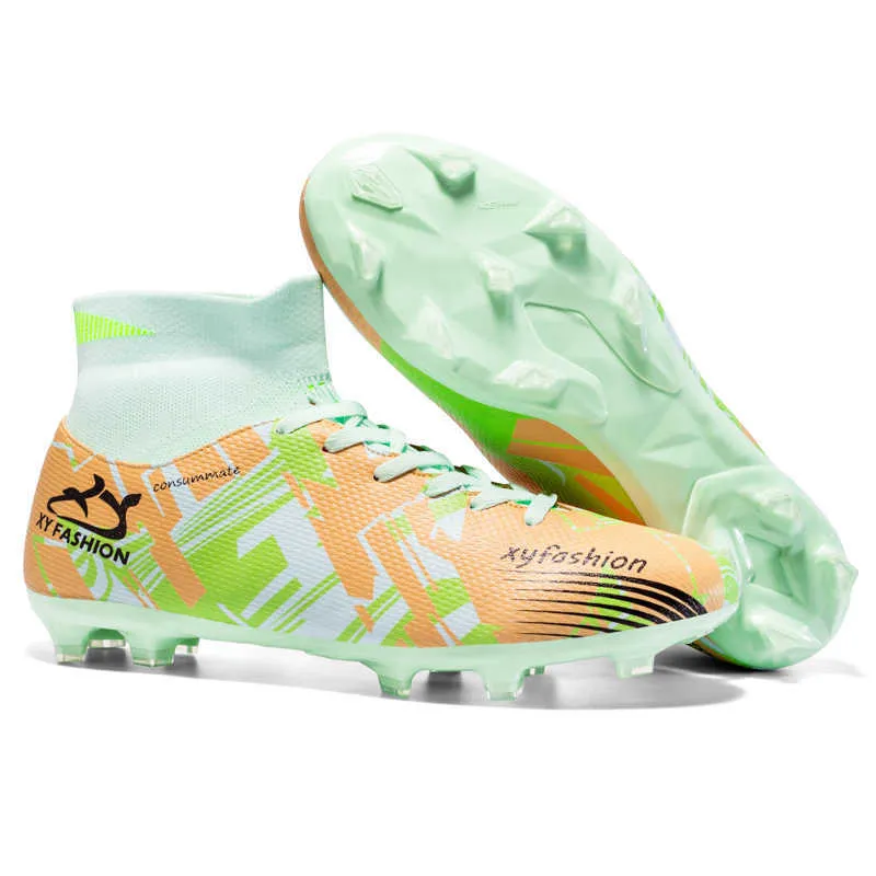 Mens Green Orange TF AG Soccer Shoes Fashion Football Boots Youth Training Shoes