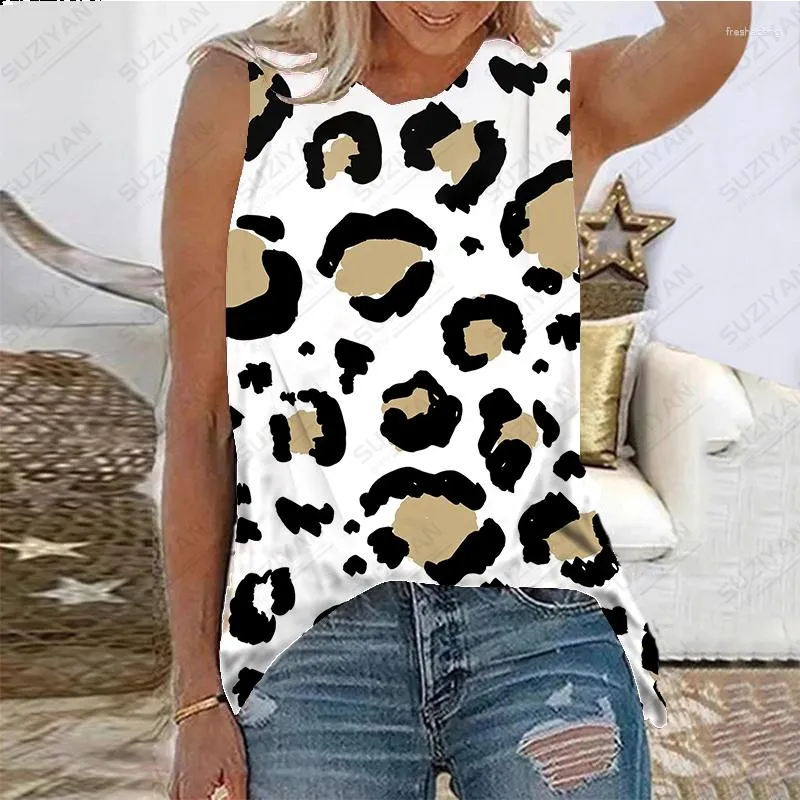 Kvinnors T -skjortor 2023 Summer ärmlös tank topp 3D Tryckt färgglada leopardmönster Spotted Street Personlig pullover