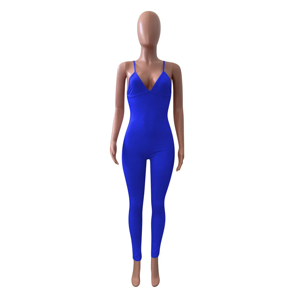 Designer Ribbed Jumpsuits Summer Women Spaghetti Straps backless Rompers with Chest Pads Sexy deep V Neck Yoga Jumpsuits Casual fitness Gym Clothes Wholesale 9659