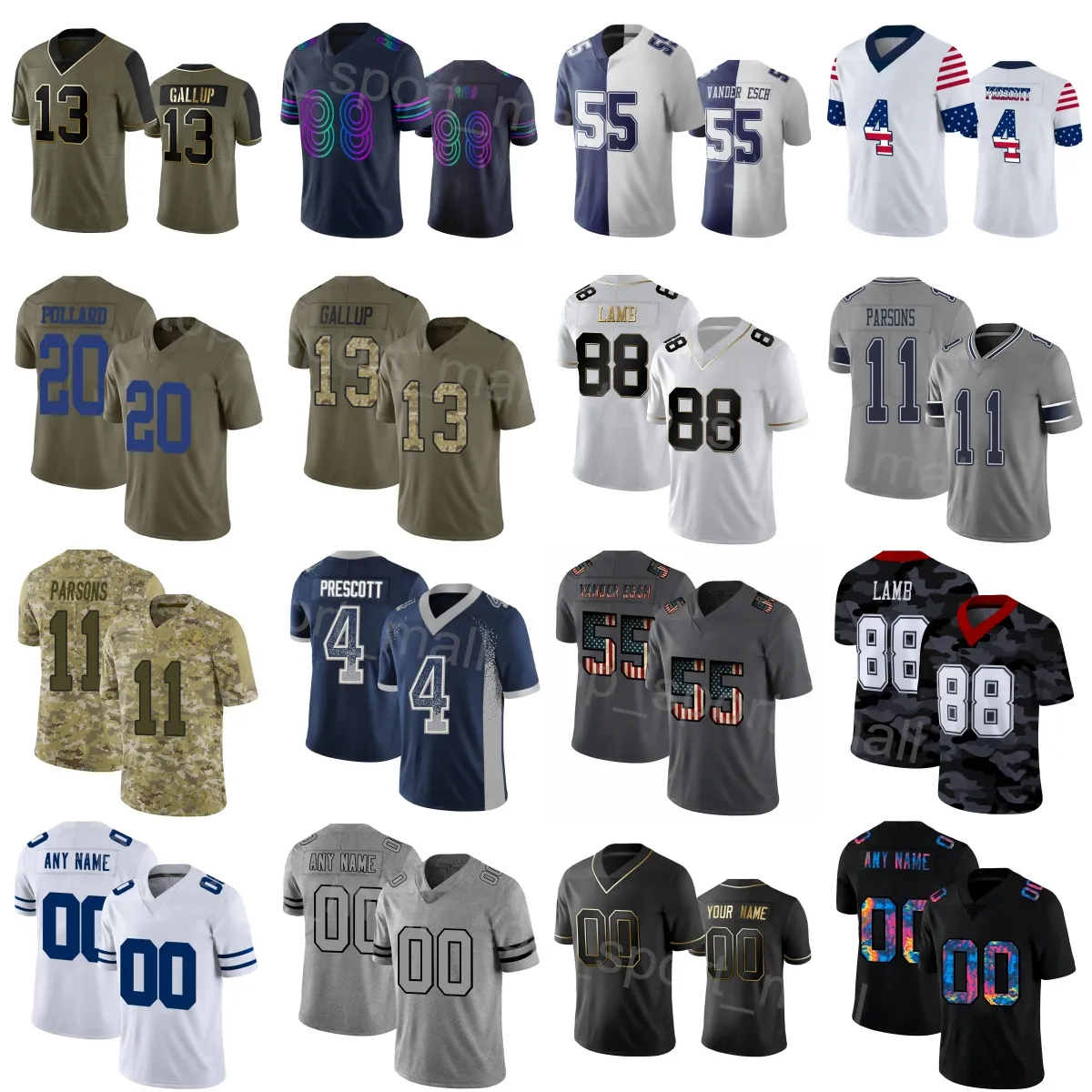 Men Football 58 Mazi Smith Jersey 4 Dak Prescott 10 Cooper Rush 20 Tony Pollard 34 Malik Davis 88 Ceedee Lamb 9 Kavontae Turpin 13 Michael Gallup Jake Ferguson Niuzai