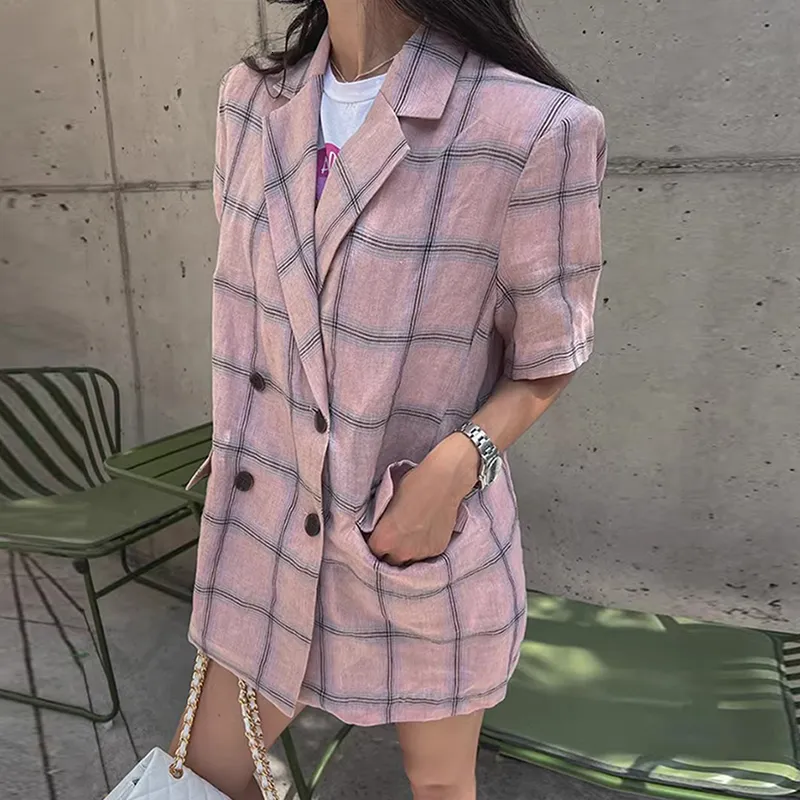 Kvinnorjackor Superaen Korean Chic Sweet Suit Collar Dubbel Breasted Big Pocket Contrast Loose Office Lady Blazer Women 230809