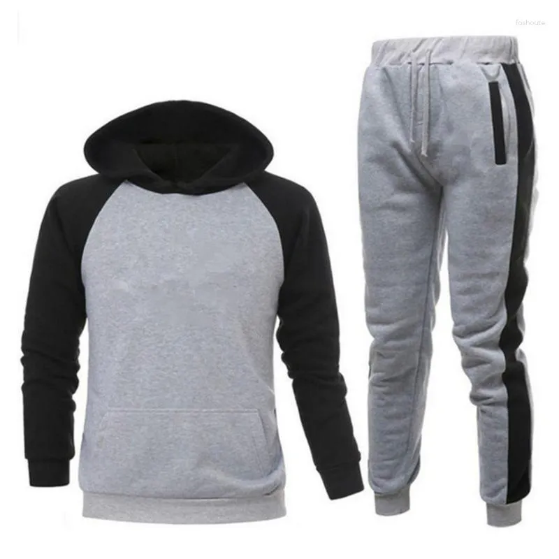 Felpe con cappuccio da uomo Reflective Sportswear Sets Uomo Patchwork Hip Hop Tuta da uomo Felpa da uomo Pantaloni sportivi Streetwear 2 pezzi Mens Sweat