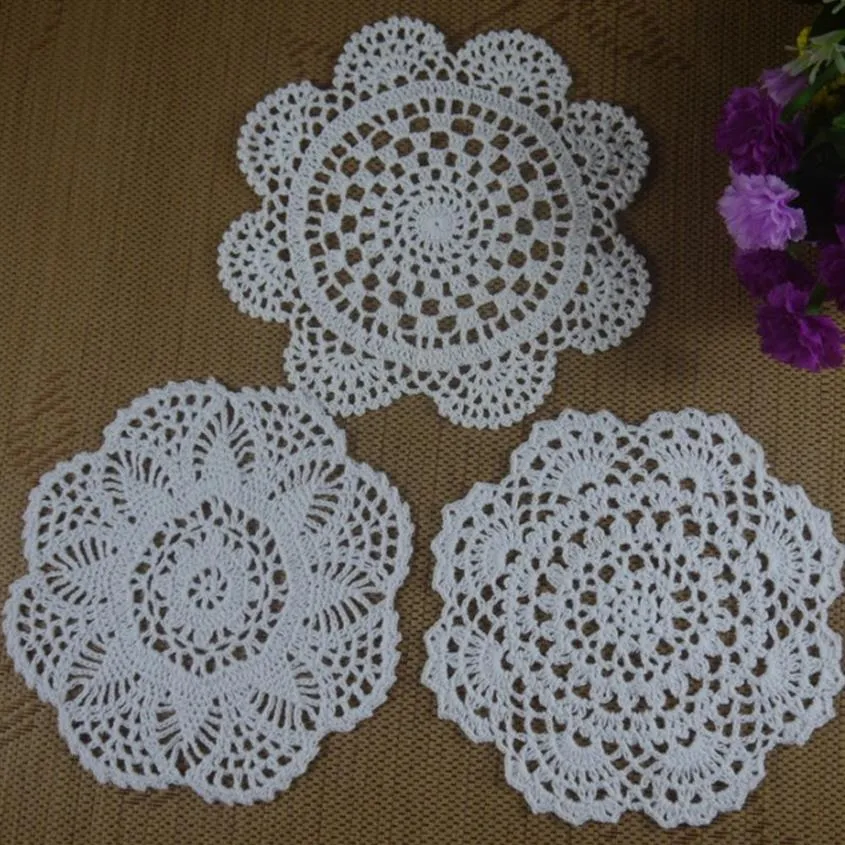 30PCS LOT whole 100% cotton lace hand made Crochet Doilies cup mat 13 color Round Doily 18-20cm ab3h62307V