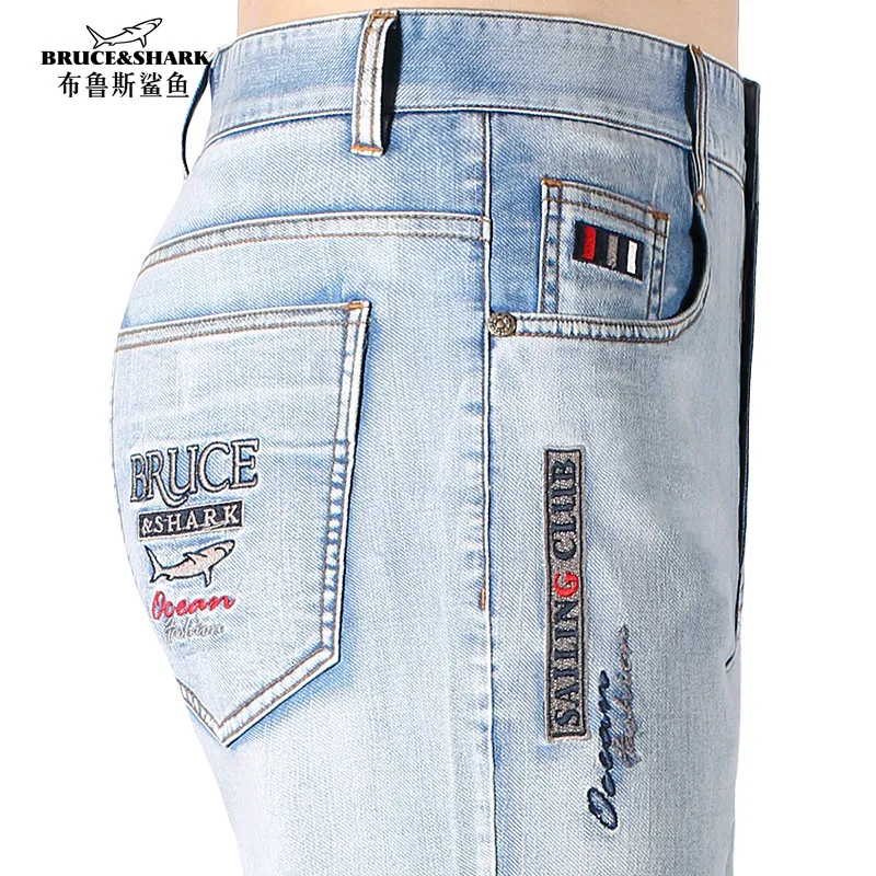 Mens Jeans Bruce Shark Summer Stretching Cotton Straight Casual Fashion Denim mens pants big size 8517 230809