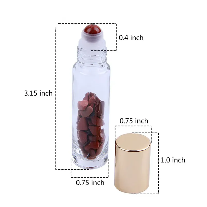 10ML Natural Semiprecious Stones ssential Oil Gemstone Roller Ball Bottles Clear Glass Healing Crystal Chips