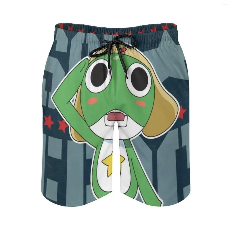 Shorts Masculino Sgt Frog Beach Swim Maiô Com Bolsos Forro De Malha Sargento Surfista Anime Desenho Animado Mangá Japonês
