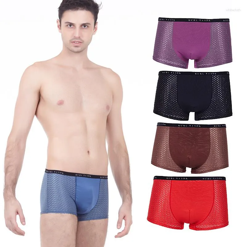 Cuecas de Seda Gelo Roupas íntimas masculinas de malha leve Cuecas boxer vazadas Calcinhas masculinas Cuecas respiráveis Tanga