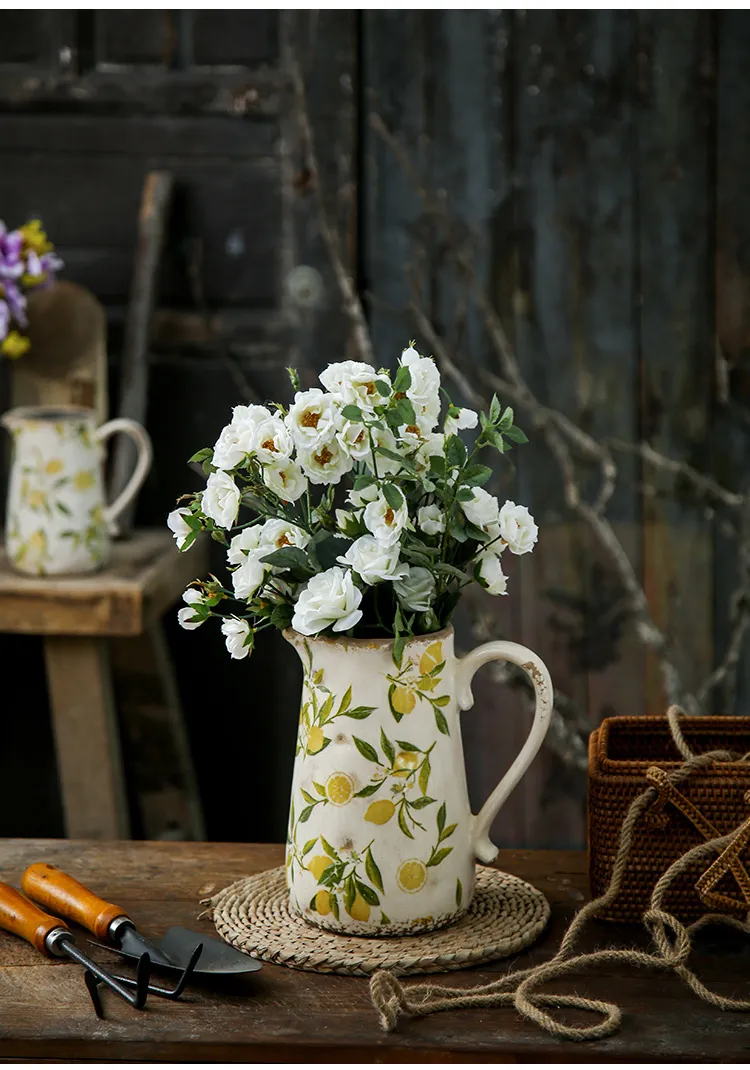 Retro Vintage Ceramic Lemon Flower Vase, Nordic French