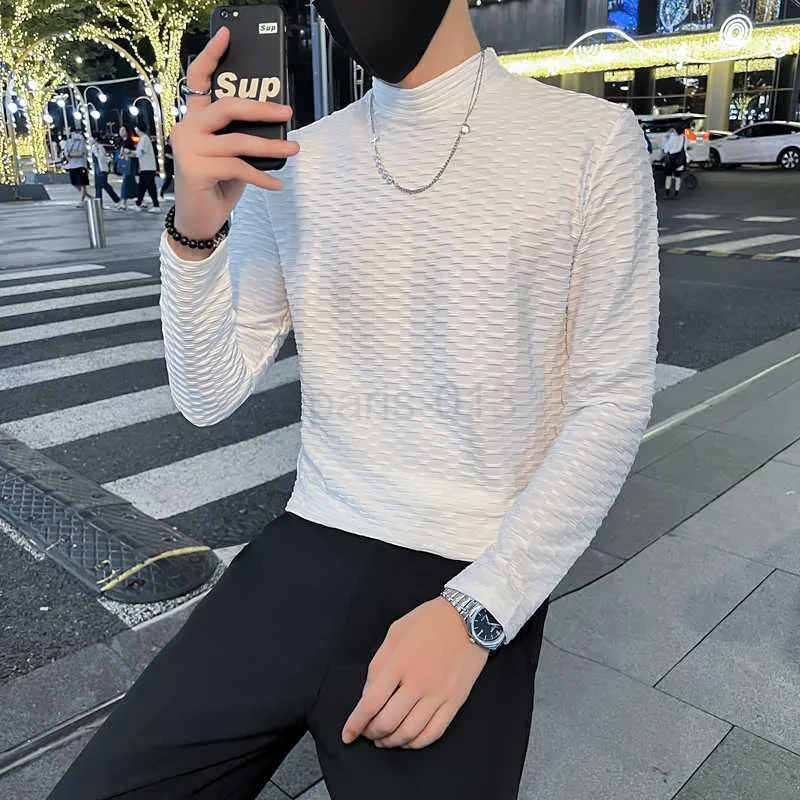 Black/White Autumn Winter Long Sleeve Turtleneck T-Shirts For Men Clothing 2022 Simple Slim Fit Basic Tee Shirt Homme Streetwear