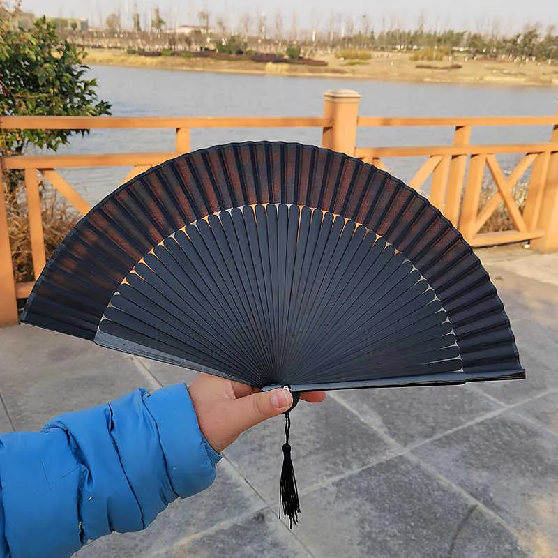 Chinese Style Products New Chinese Style Dance Hand Held Folding Fan Red Black Bamboo Rib Wedding Fan Classical Home Living Room Stage Decor Gift