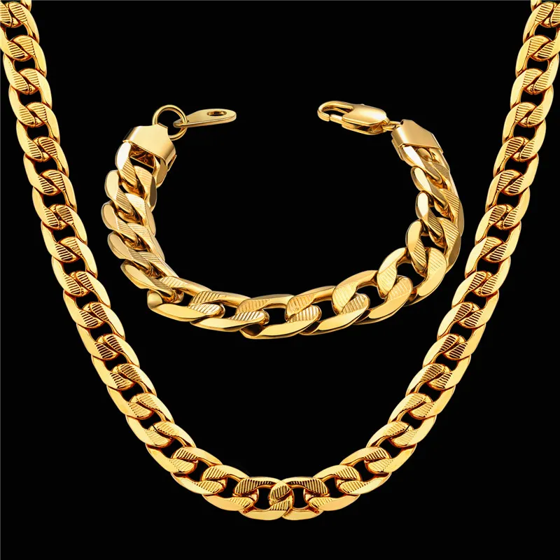 Hochzeit Schmuck Sets Männer Frauen Dubai Gold Farbe Edelstahl Halskette Armband Set Hiphop Curb Cuban Dicke Kette Großhandel 230809
