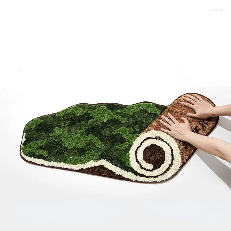 Dywany Kreatywny trójwymiarowy dywan Rolka trawnego futra zielonego trawnika mchu nieregularna sypialnia koc nocny do salonu