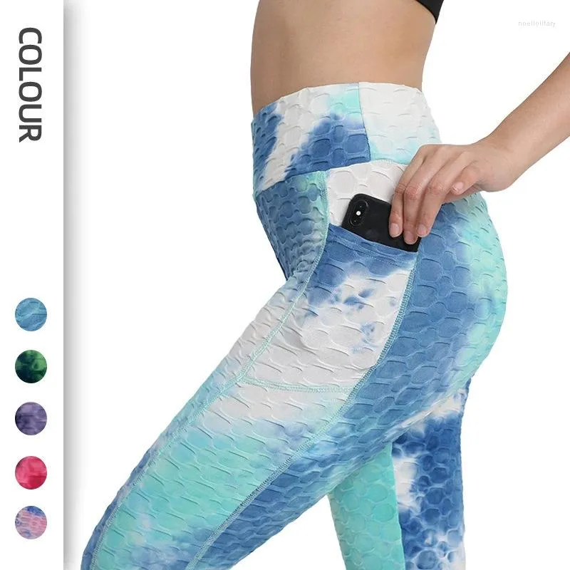 Active Broek Gebonden Geverfd Yoga Voor Dames Met Zak Bubble Panty Hoge Taille Push Up Sport Gym Legging Dames Fitness Sportkleding 2023