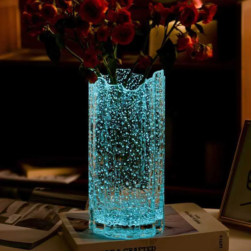 Vaso di vetro luminoso creativo per decorazioni soggiorno occhiali da ufficio per piante fiori decorazioni interni per la casa regali artistici moderni hkd230823