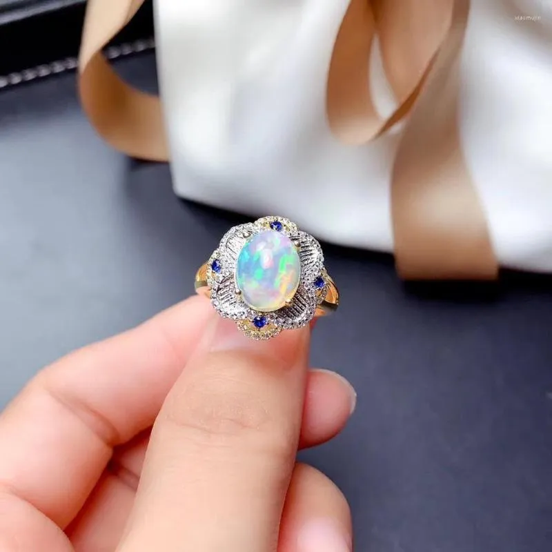 Klusterringar mode gåva för din flickvän naturlig riktig opal ring 925 sterling silver fina smycken