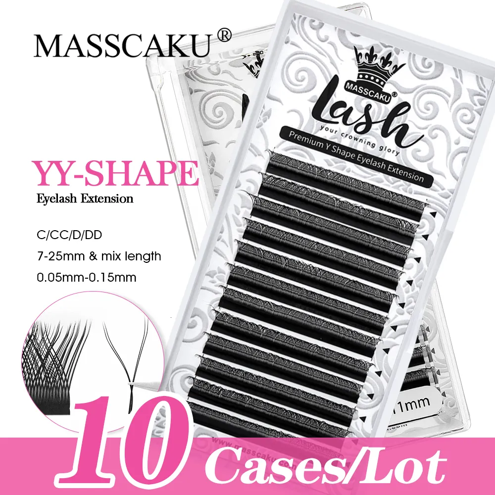 Faux Cils 10caseslot YY Forme Cils MASSCAKU Double Conseils Cils Cilios Haute Qualité Doux Naturel Meshy 230809