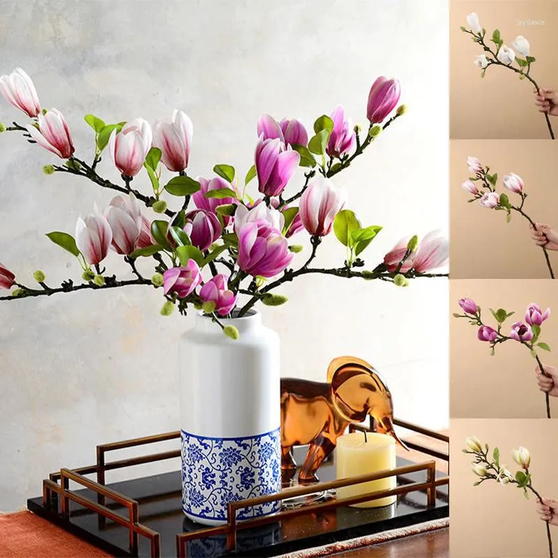 Fiori decorativi 1PC Ramo di fiori di magnolia artificiale Simulazione Decorazione della festa nuziale Bouquet di seta finta Decorazioni per la casa