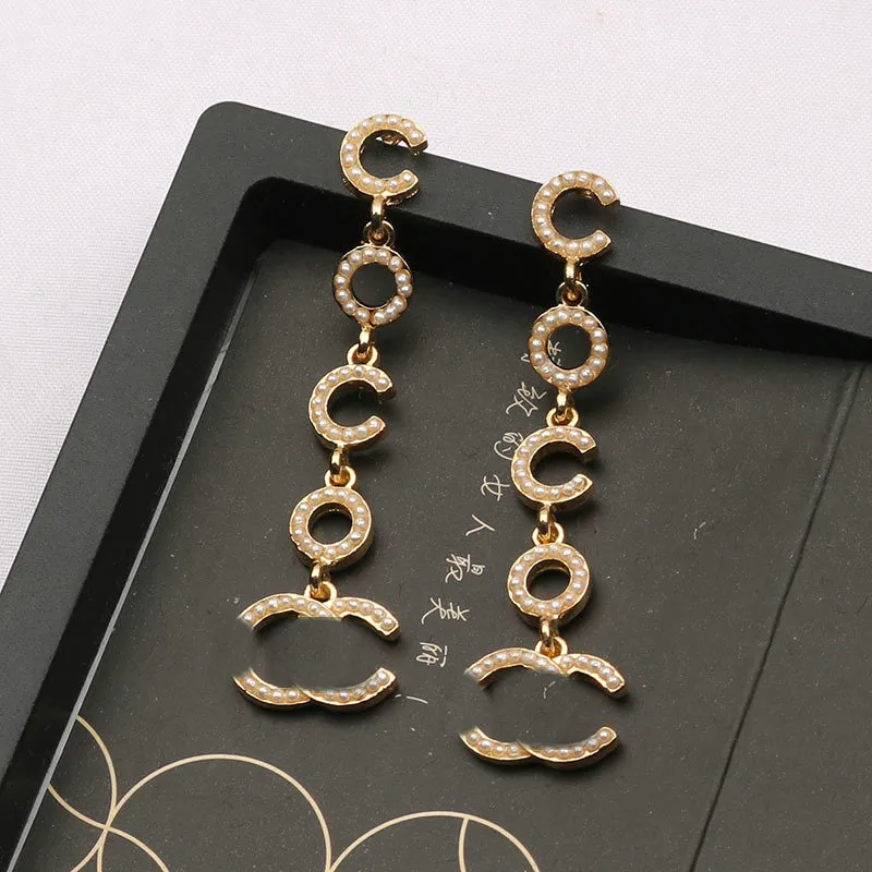 Designer örhängen diamantpärla studörhängen märke c brev dingle örhängen smycken tillbehör födelsedagspresent