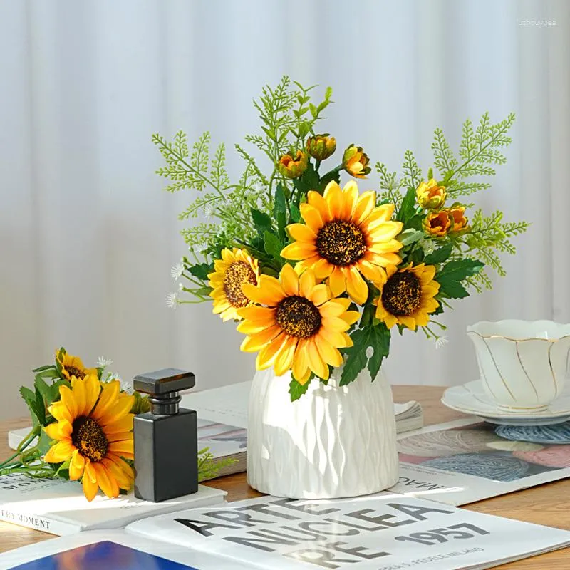 Fleurs décoratives Tournesol Artificiel Simulation Soie Haute Qualité Beau Bouquet De Noce Maison De Vacances Décoration