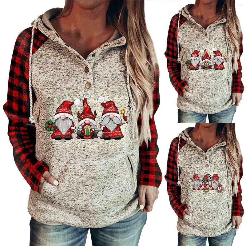 Women's Hoodies Womens Sweatshirts And Pullover Plaid G Print Christmas Button Down Long Sleeve