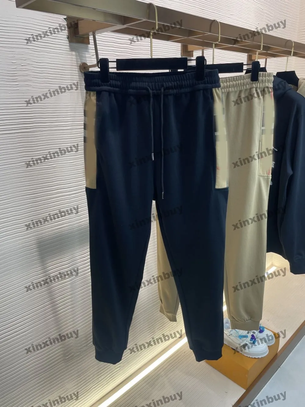 xinxinbuy men women designer pant plaidラベルポケットパネル春夏カジュアルパンツレターブラックカーキxs-l