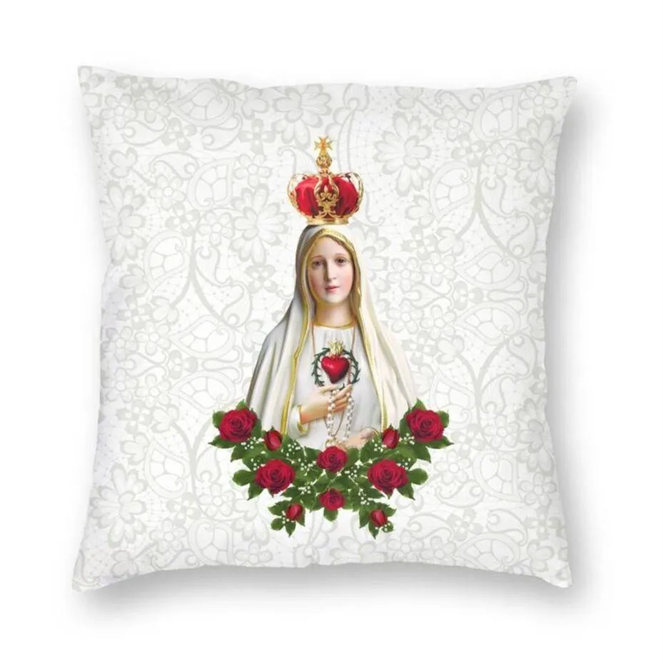 Cushion Decorative Pillow Fashion Our Lady Of Fatima Virgin Mary Cushion Cover Sofa Home Decoration Portugal Rosary Catholic Squar314p