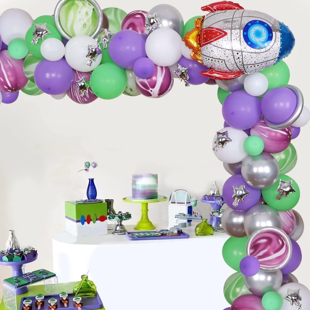 Andra evenemangsfestleveranser Joymemo Space Birthday Decorations Rocket Star Balloon Garland For Boys Toy tema 1: a 2: a 3: e 5: e 6: e födelsedagsfestdekor 230809