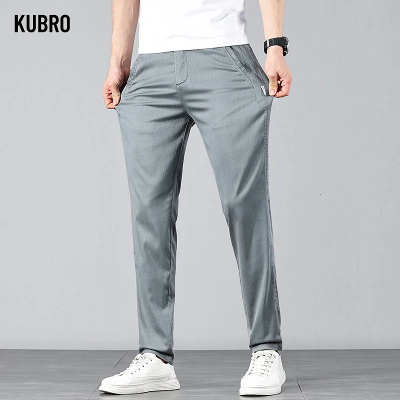 Men's Pants KUBRO Spring Summer Men's Pants High Quality Elasticity Fashion Casual Lightweight Breathable Thin Button Fly Trousers 230810