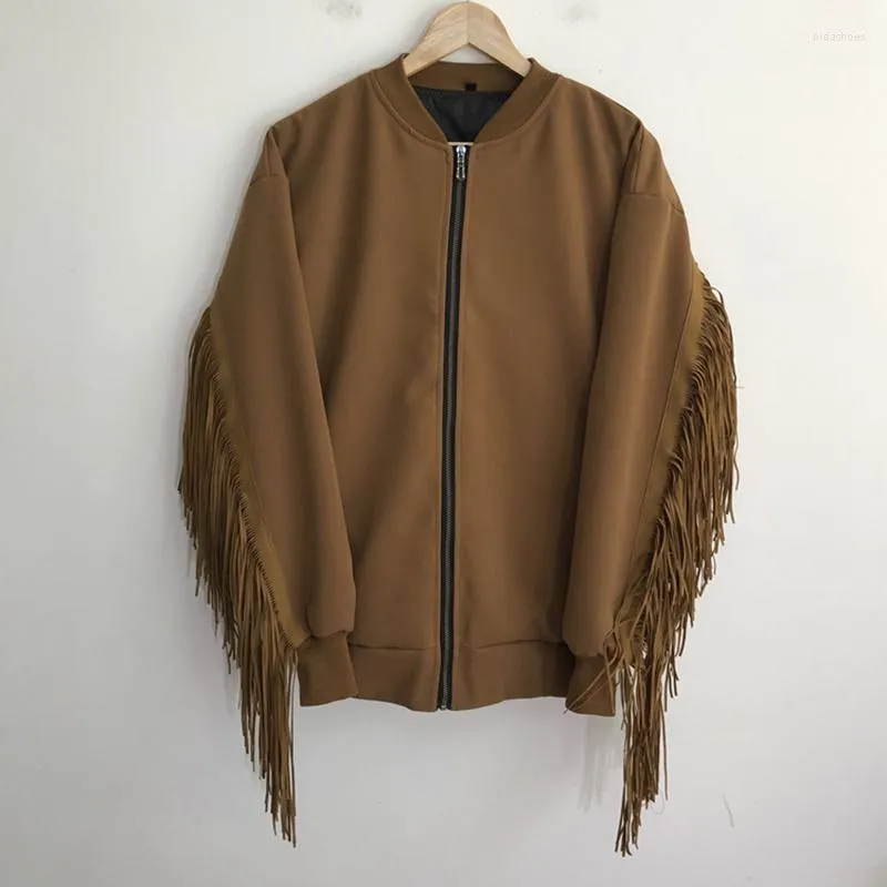 Kurtki męskie Autumn Motorcycle Przystojny deerskin aksamitne frędzle moda streetwear zamki na zamek prostego kreatywności 21z1011