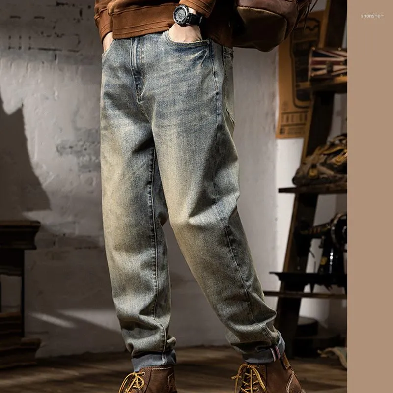 Men's Jeans Loose White And Worn Trousers Denim Large Size Men Spring Winter Style Vintage Simple Classic