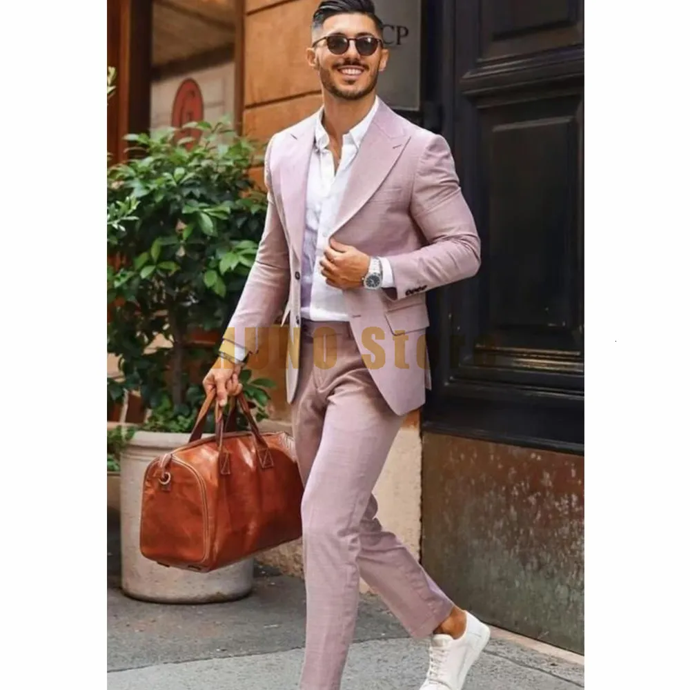 Erkekler Suits Blazers Full Suit Erkek Tek Kelime Breasted Moda Tek Yemeli Erkek Giyim Trend İki Parçalı Damat Elbise Sadece 230809