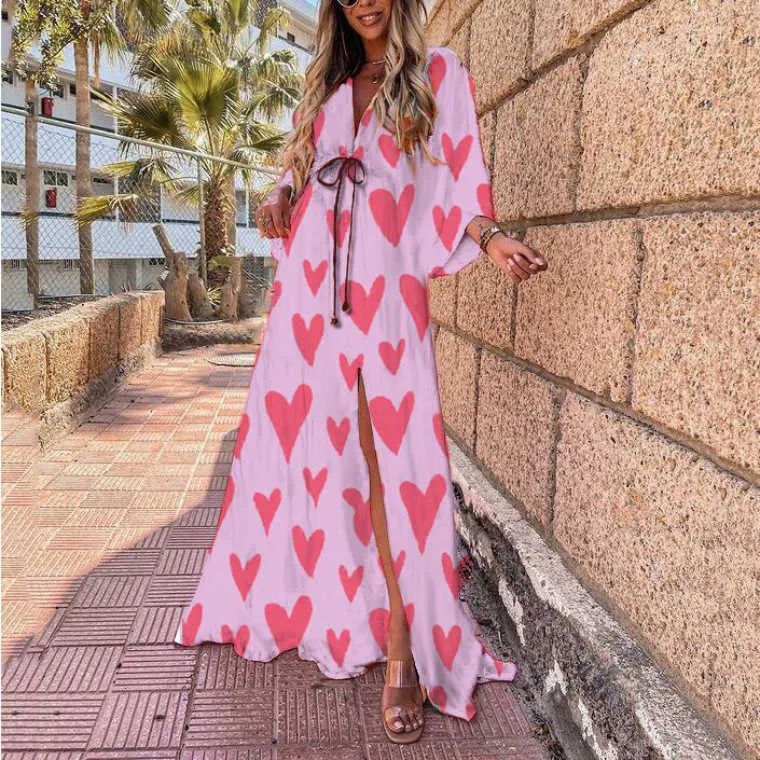 DHgate.com:Chic Chiffon Maxi Dress: Red Floral Print High