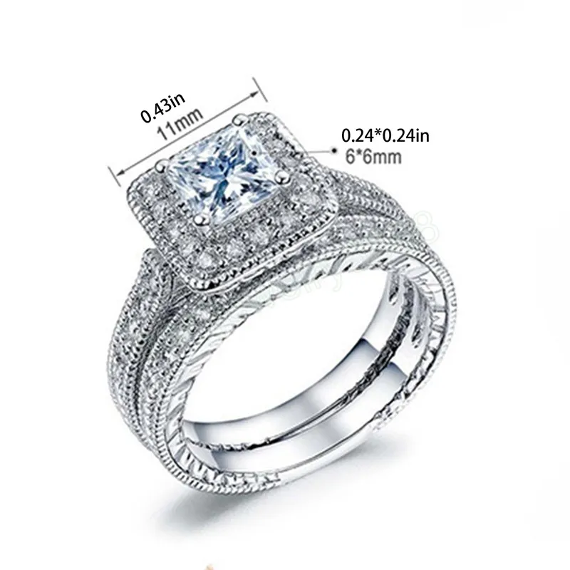 Couples Diamond Set Ring Fashion Luxury Women Engagement Wedding Jewelry Gift