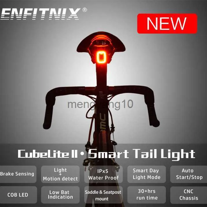 Rower Lights Enfitnix Cubelite2 Rowerowe latarka Rower Tylna inteligentna tylna tylna światła hamulca Wodoodporna LED Światło Siodło Światło HKD230810