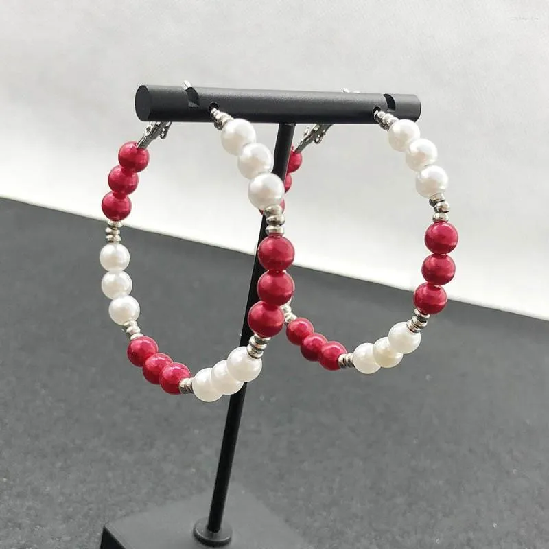 Dingle örhängen handgjorda anpassade grekiska sorority aeo vit röd imitation pärla rund cirkel charm kvinnor mode smycken 5 cm 6 cm