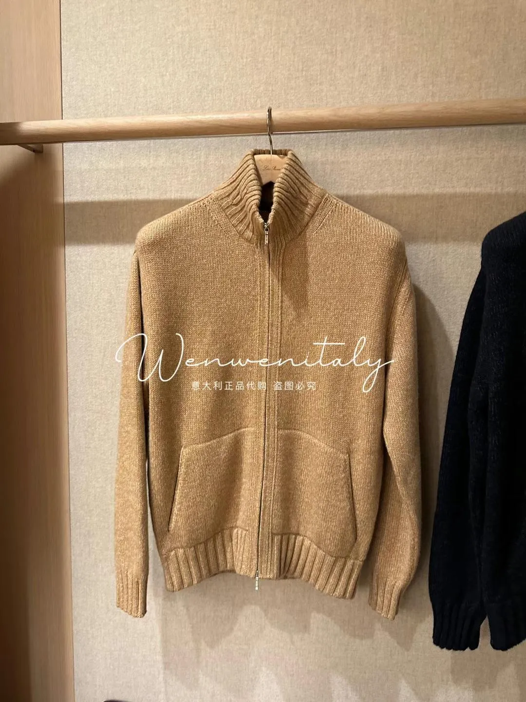 Herrtröjor Autumn och Winter Loro Piana Cashmere Zipper Casual Knit Cardigans Camel Dark Blue