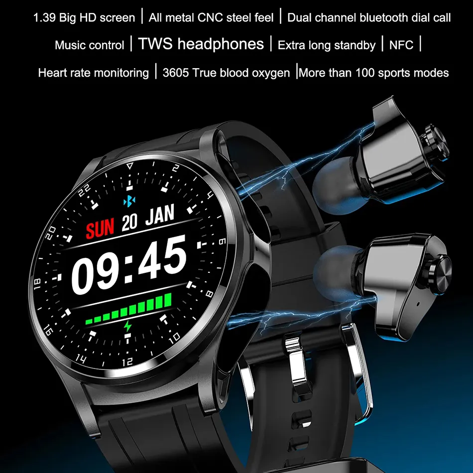 Bluetooth Smart Watch GT66: NFC, Music Control, 1.39 HD Screen